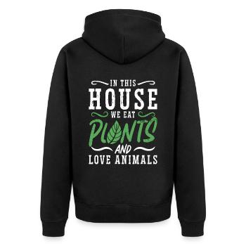 Veganism In This House We Eat No Meat Vegan Lover - Unisex Premium Bio Zip Hoodie - Schwarz - Hinten - Nico (187cm)
