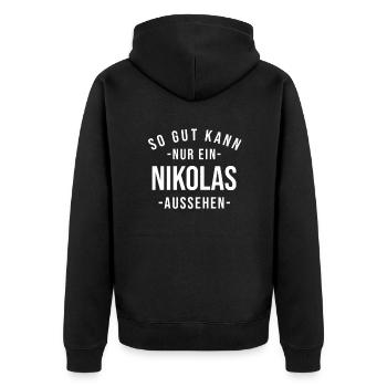Nikolas Name Spruch Geschenk Vorname Nikolas - Unisex Premium Bio Zip Hoodie - Schwarz - Hinten - Nico (187cm)
