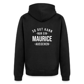 Maurice Name Spruch Geschenk Vorname Maurice - Unisex Premium Bio Zip Hoodie - Schwarz - Hinten - Nico (187cm)