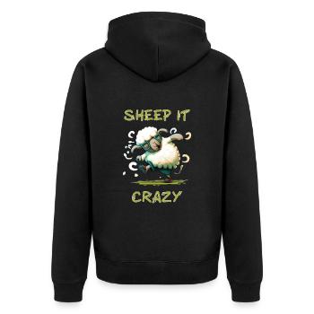 Sheep it Crazy - Unisex Premium Organic Zip Hoodie - black - Back - Nico (187cm)