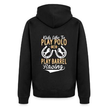 Barrel Racing - Barrel Equestrians spielen - Unisex Premium Bio Zip Hoodie - Schwarz - Hinten - Nico (187cm)