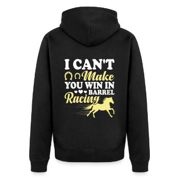 Ich kann dich nicht dazu bringen, im Fassrennen - Unisex Premium Bio Zip Hoodie - Schwarz - Hinten - Nico (187cm)
