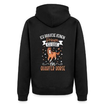 Ich brauche keinen Prinzen - Quarter Horse - Unisex Premium Bio Zip Hoodie - Schwarz - Hinten - Nico (187cm)