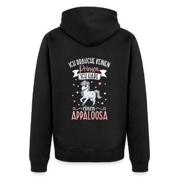 Ich brauche keinen Prinzen - Appaloosa - Unisex Premium Bio Zip Hoodie - Schwarz - Hinten - Nico (187cm)