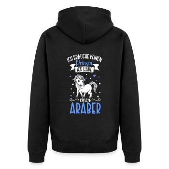 Ich brauche keinen Prinzen - Araber - Unisex Premium Bio Zip Hoodie - Schwarz - Hinten - Nico (187cm)