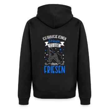 Ich brauche keinen Prinzen - Friesen - Unisex Premium Bio Zip Hoodie - Schwarz - Hinten - Nico (187cm)