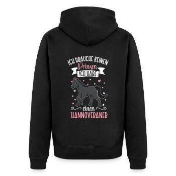 Ich brauche keinen Prinzen - Hannoveraner - Unisex Premium Bio Zip Hoodie - Schwarz - Hinten - Nico (187cm)