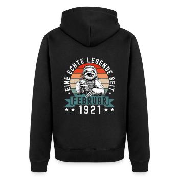 Faultier Geburtstag Februar 1921 Geboren Jahrgang - Unisex Premium Bio Zip Hoodie - Schwarz - Hinten - Nico (187cm)