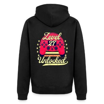 Level 27 Unlocked Männer Gamer Geburtstag Level - Unisex Premium Bio Zip Hoodie - Schwarz - Hinten - Nico (187cm)