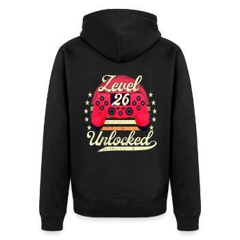 Level 26 Unlocked Männer Gamer Geburtstag Level - Unisex Premium Bio Zip Hoodie - Schwarz - Hinten - Nico (187cm)