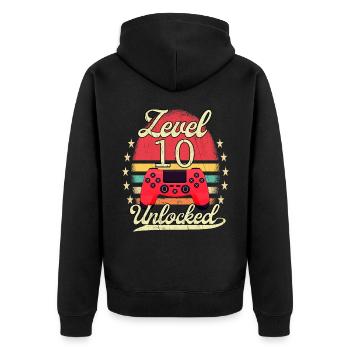 Level 10 Unlocked Gaming Jungen Mädchen Gamer 10. - Unisex Premium Bio Zip Hoodie - Schwarz - Hinten - Nico (187cm)