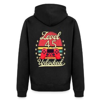 Level 45 Unlocked Männer Gamer Geburtstag Level - Unisex Premium Bio Zip Hoodie - Schwarz - Hinten - Nico (187cm)