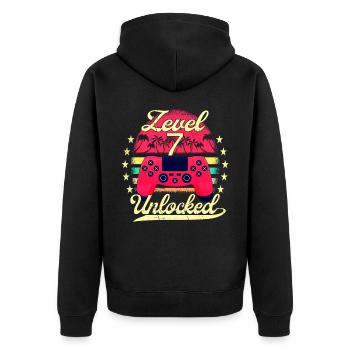 Level 7 Unlocked Gaming Jungen Mädchen Gamer 7. - Unisex Premium Bio Zip Hoodie - Schwarz - Hinten - Nico (187cm)