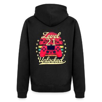Level 21 Unlocked Männer Gamer Geburtstag Level - Unisex Premium Bio Zip Hoodie - Schwarz - Hinten - Nico (187cm)
