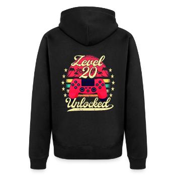 Level 20 Unlocked Men Birthday Level 20 - Unisex Premium Organic Zip Hoodie - black - Back - Nico (187cm)