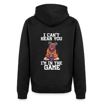 Gaming -Hund - Unisex Premium Bio Zip Hoodie - Schwarz - Hinten - Nico (187cm)