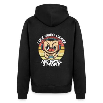 Gaming -Hund - Unisex Premium Bio Zip Hoodie - Schwarz - Hinten - Nico (187cm)
