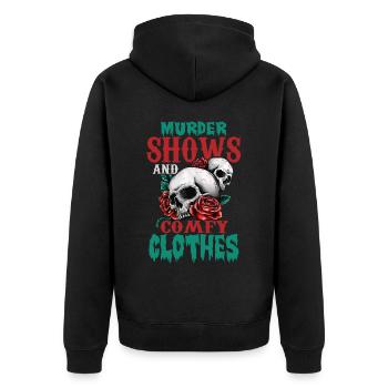Murder Shows and Comfy Clothes - Unisex Premium Bio Zip Hoodie - Schwarz - Hinten - Nico (187cm)