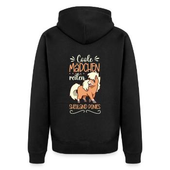 Coole Mädchen reiten Shetland Pony - Unisex Premium Bio Zip Hoodie - Schwarz - Hinten - Nico (187cm)
