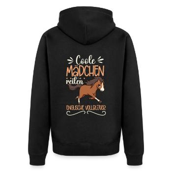 Coole Mädchen reiten Englisches Vollblut - Unisex Premium Bio Zip Hoodie - Schwarz - Hinten - Nico (187cm)