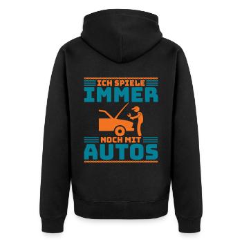 KFZ Mechaniker Auto Tuning, Racing Car, Techniker - Unisex Premium Bio Zip Hoodie - Schwarz - Hinten - Nico (187cm)