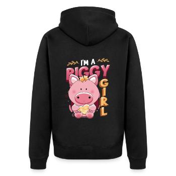 Im A Piggy Girl, Schweineliebhaber - Unisex Premium Bio Zip Hoodie - Schwarz - Hinten - Nico (187cm)