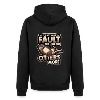 Ich Mag Die Otter Mehr - Otter Pun Sea Otters - Unisex Premium Bio Zip Hoodie - Schwarz - Hinten - Nico (187cm)