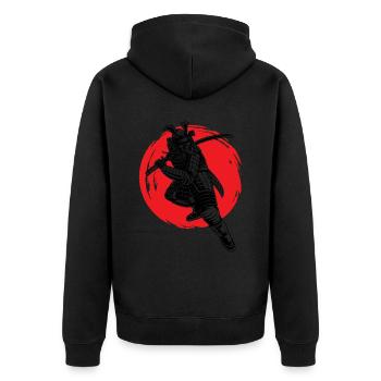 Samurai Japanischer Krieger Bushido - Unisex Premium Bio Zip Hoodie - Schwarz - Hinten - Nico (187cm)