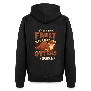 Ich Mag Die Otter Mehr - Otter Pun Sea Otters - Unisex Premium Bio Zip Hoodie - Schwarz - Hinten - Nico (187cm)
