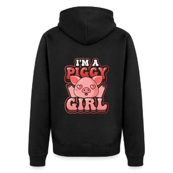 Im A Piggy Girl, Schweineliebhaber - Unisex Premium Bio Zip Hoodie - Schwarz - Hinten - Nico (187cm)