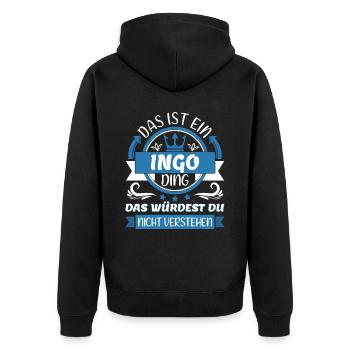 Îngo Name Vorname Namenstag Namensgeschenk - Unisex Premium Bio Zip Hoodie - Schwarz - Hinten - Nico (187cm)