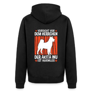 Vorsicht vor dem Herrchen Akita Inu - Unisex Premium Bio Zip Hoodie - Schwarz - Hinten - Nico (187cm)