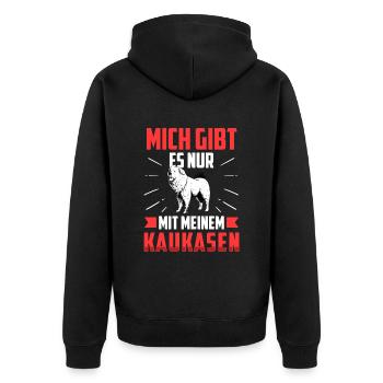 Nur mit meinem Owtscharka Kaukasischer Owtscharka - Unisex Premium Bio Zip Hoodie - Schwarz - Hinten - Nico (187cm)