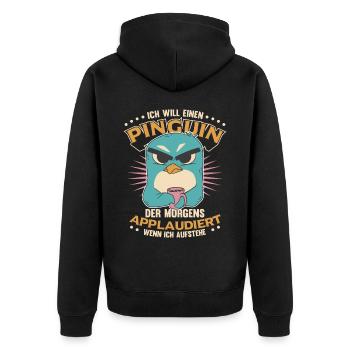 Sarkasmus für Langschläfer - Unisex Premium Bio Zip Hoodie - Schwarz - Hinten - Nico (187cm)