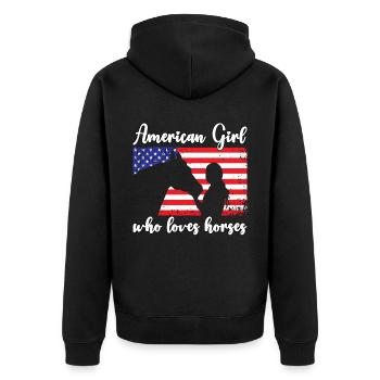 Amerikanisches Mädchen, das Arabische Pferde liebt - Unisex Premium Bio Zip Hoodie - Schwarz - Hinten - Nico (187cm)