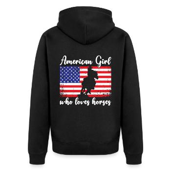 Amerikanisches Mädchen, das Arabische Pferde liebt - Unisex Premium Bio Zip Hoodie - Schwarz - Hinten - Nico (187cm)