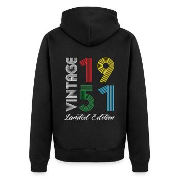 Vintage 1951 Vintage Geburtstag Retro Vintage - Unisex Premium Bio Zip Hoodie - Schwarz - Hinten - Nico (187cm)