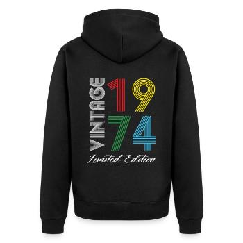 Vintage 1974 Vintage Geburtstag Retro Vintage - Unisex Premium Bio Zip Hoodie - Schwarz - Hinten - Nico (187cm)