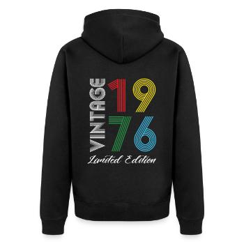 Vintage 1976 Vintage Geburtstag Retro Vintage - Unisex Premium Bio Zip Hoodie - Schwarz - Hinten - Nico (187cm)