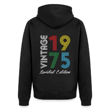 Vintage 1975 Vintage Geburtstag Retro Vintage - Unisex Premium Bio Zip Hoodie - Schwarz - Hinten - Nico (187cm)