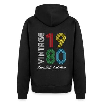 Vintage 1980 Vintage Geburtstag Retro Vintage - Unisex Premium Bio Zip Hoodie - Schwarz - Hinten - Nico (187cm)