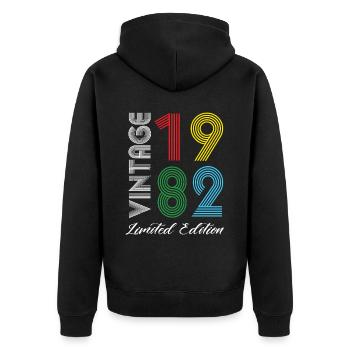Vintage 1982 Vintage Geburtstag Retro Vintage - Unisex Premium Bio Zip Hoodie - Schwarz - Hinten - Nico (187cm)