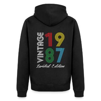 Vintage 1987 Vintage Geburtstag Retro Vintage - Unisex Premium Bio Zip Hoodie - Schwarz - Hinten - Nico (187cm)