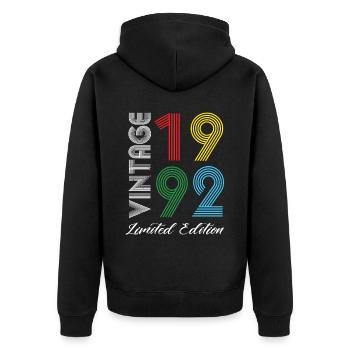 Vintage 1992 Vintage Geburtstag Retro Vintage - Unisex Premium Bio Zip Hoodie - Schwarz - Hinten - Nico (187cm)