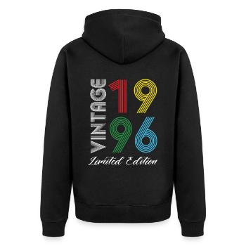 Vintage 1996 Vintage Geburtstag Retro Vintage - Unisex Premium Bio Zip Hoodie - Schwarz - Hinten - Nico (187cm)