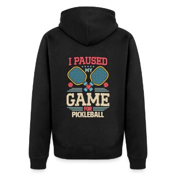 Gamer Gaming Meme I Paused My Game For Pickleball - Unisex Premium Bio Zip Hoodie - Schwarz - Hinten - Nico (187cm)