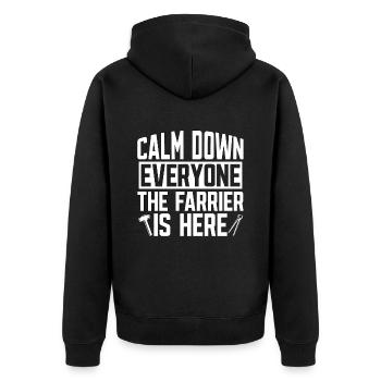 Farrier Calm Down Everyone Horseshoe Farriers - Unisex Premium Bio Zip Hoodie - Schwarz - Hinten - Nico (187cm)