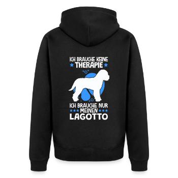 Brauche nur Lagotto Romagnolo Trüffelhund - Unisex Premium Bio Zip Hoodie - Schwarz - Hinten - Nico (187cm)