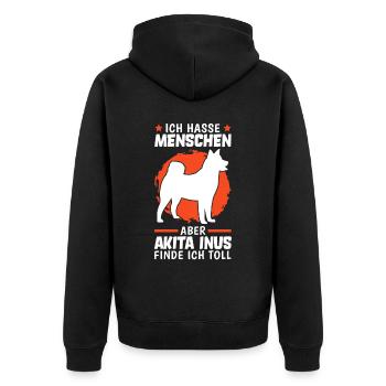 Akita Inus finde ich toll japanischer Spitz - Unisex Premium Bio Zip Hoodie - Schwarz - Hinten - Nico (187cm)