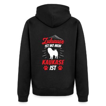 Owtscharka ist Zuhause Kaukasischer Owtscharka - Unisex Premium Bio Zip Hoodie - Schwarz - Hinten - Nico (187cm)